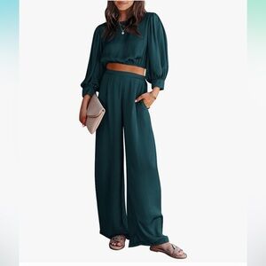 NWT PRETTYGARDEN Women's 2 Piece Satin Set | Blue/Green | Medium